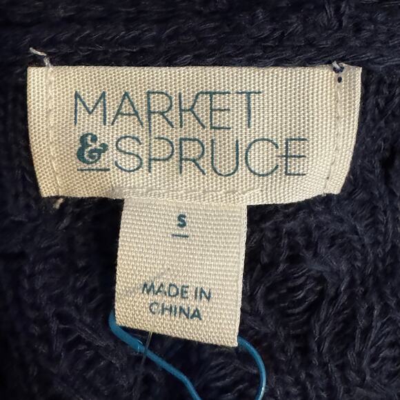 Market & Spruce Cecily Pointelle Open Duster Cardigan Blue NWT Size Small - Picture 8 of 10